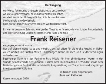 Traueranzeige von Frank Reisener  von Magdeburger Volksstimme