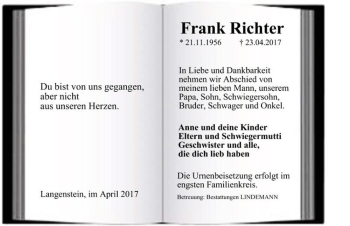 Traueranzeige von Frank Richter  von Magdeburger Volksstimme