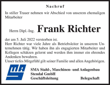 Traueranzeige von Frank Richter  von Magdeburger Volksstimme
