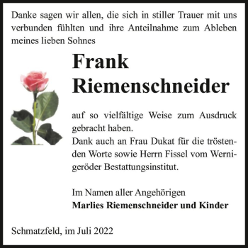 Traueranzeige von Frank Riemenschneider  von Magdeburger Volksstimme
