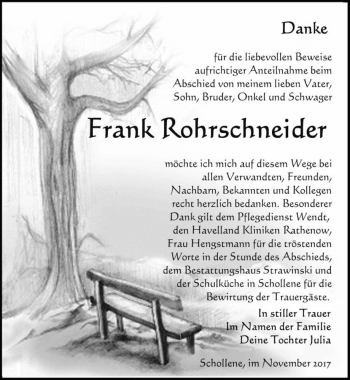 Traueranzeige von Frank Rohrschneider  von Magdeburger Volksstimme