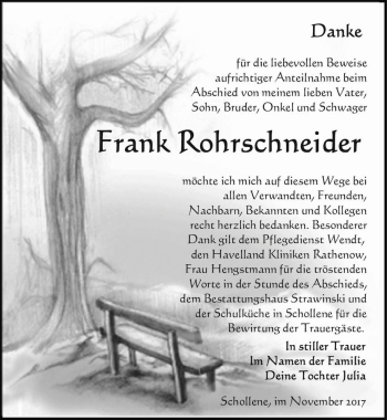 Traueranzeige von Frank Rohrschneider  von Magdeburger Volksstimme