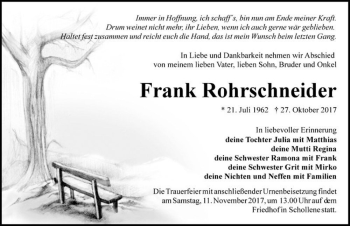 Traueranzeige von Frank Rohrschneider  von Magdeburger Volksstimme