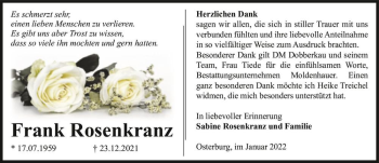 Traueranzeige von Frank Rosenkranz  von Magdeburger Volksstimme