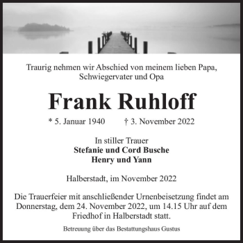 Traueranzeige von Frank Ruhloff  von Magdeburger Volksstimme