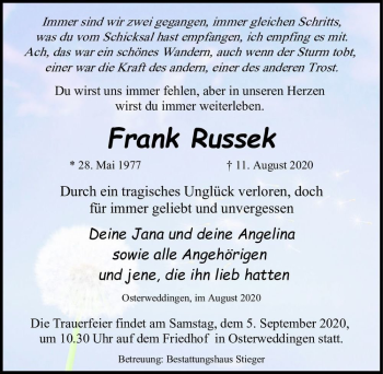 Traueranzeige von Frank Russek  von Magdeburger Volksstimme