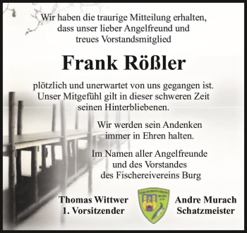 Traueranzeige von Frank Rößler  von Magdeburger Volksstimme