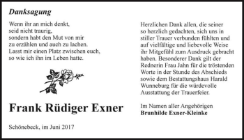 Traueranzeige von Frank Rüdiger Exner  von Magdeburger Volksstimme