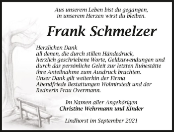Traueranzeige von Frank Schmelzer  von Magdeburger Volksstimme