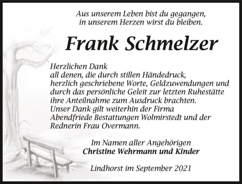  Traueranzeige für Frank Schmelzer  vom 02.10.2021 aus Magdeburger Volksstimme