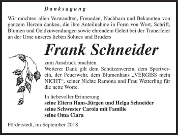Traueranzeige von Frank Schneider  von Magdeburger Volksstimme