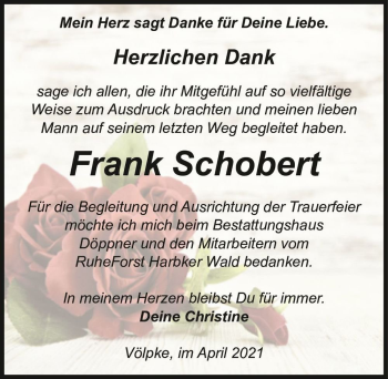 Traueranzeige von Frank Schobert  von Magdeburger Volksstimme