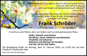 Traueranzeige von Frank Schröder  von Magdeburger Volksstimme