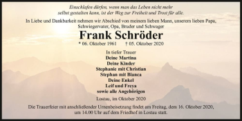 Traueranzeige von Frank Schröder  von Magdeburger Volksstimme