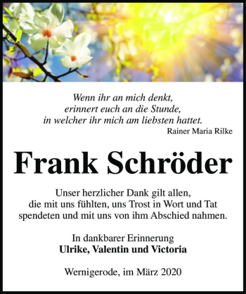 Traueranzeige von Frank Schröder  von Magdeburger Volksstimme