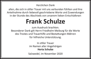 Traueranzeige von Frank Schulze  von Magdeburger Volksstimme