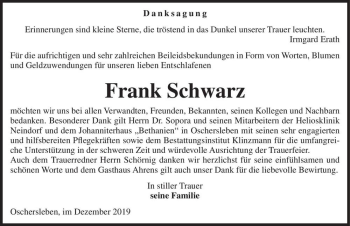 Traueranzeige von Frank Schwarz  von Magdeburger Volksstimme