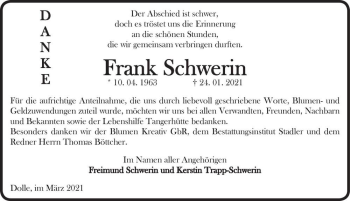 Traueranzeige von Frank Schwerin  von Magdeburger Volksstimme