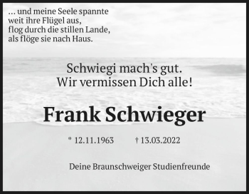 Traueranzeige von Frank Schwieger 