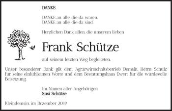 Traueranzeige von Frank Schütze  von Magdeburger Volksstimme