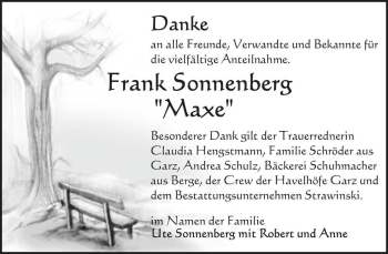 Traueranzeige von Frank Sonnenberg “Maxe“  von Magdeburger Volksstimme