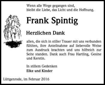 Traueranzeige von Frank Spintig  von Magdeburger Volksstimme