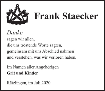 Traueranzeige von Frank Staecker  von Magdeburger Volksstimme