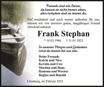Traueranzeige von Frank Stephan  von Magdeburger Volksstimme