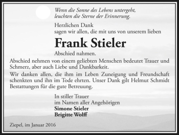 Traueranzeige von Frank Stieler  von Magdeburger Volksstimme