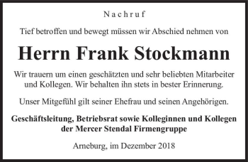 Traueranzeige von Frank Stockmann  von Magdeburger Volksstimme