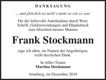 Traueranzeige von Frank Stockmann  von Magdeburger Volksstimme