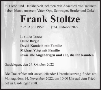 Traueranzeige von Frank Stoltze  von Magdeburger Volksstimme
