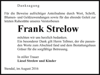 Traueranzeige von Frank Strelow  von Magdeburger Volksstimme