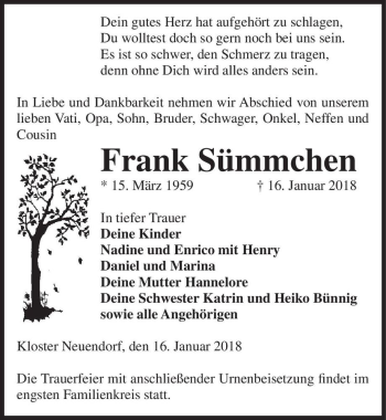 Traueranzeige von Frank Sümmchen  von Magdeburger Volksstimme
