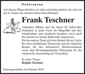 Traueranzeige von Frank Teschner  von Magdeburger Volksstimme