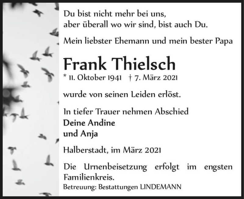  Traueranzeige für Frank Thielsch  vom 13.03.2021 aus Magdeburger Volksstimme