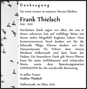 Traueranzeige von Frank Thielsch  von Magdeburger Volksstimme