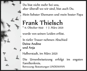 Traueranzeige von Frank Thielsch  von Magdeburger Volksstimme