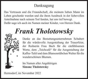 Traueranzeige von Frank Tholotowsky  von Magdeburger Volksstimme