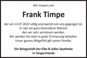 Traueranzeige von Frank Timpe  von Magdeburger Volksstimme