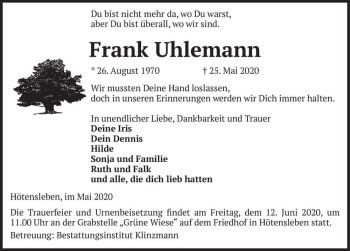 Traueranzeige von Frank Uhlemann  von Magdeburger Volksstimme