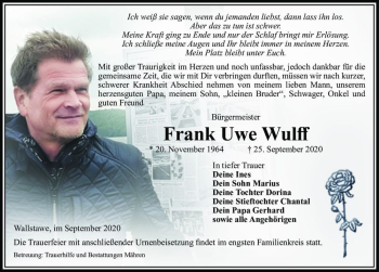 Traueranzeige von Frank Uwe Wulff  von Magdeburger Volksstimme
