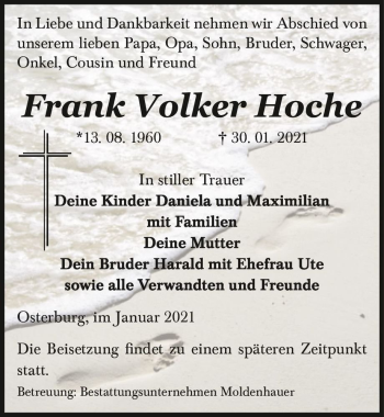 Traueranzeige von Frank Volker Hoche  von Magdeburger Volksstimme