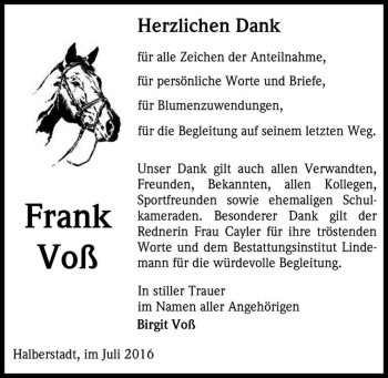 Traueranzeige von Frank Voß  von Magdeburger Volksstimme