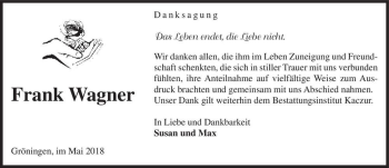 Traueranzeige von Frank Wagner  von Magdeburger Volksstimme