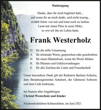 Traueranzeige von Frank Westerholz  von Magdeburger Volksstimme