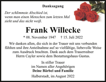 Traueranzeige von Frank Willecke  von Magdeburger Volksstimme