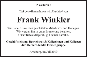 Traueranzeige von Frank Winkler  von Magdeburger Volksstimme