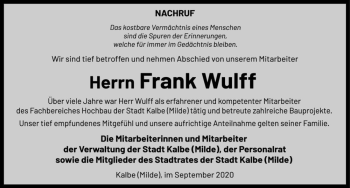 Traueranzeige von Frank Wulff  von Magdeburger Volksstimme