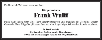 Traueranzeige von Frank Wulff  von Magdeburger Volksstimme